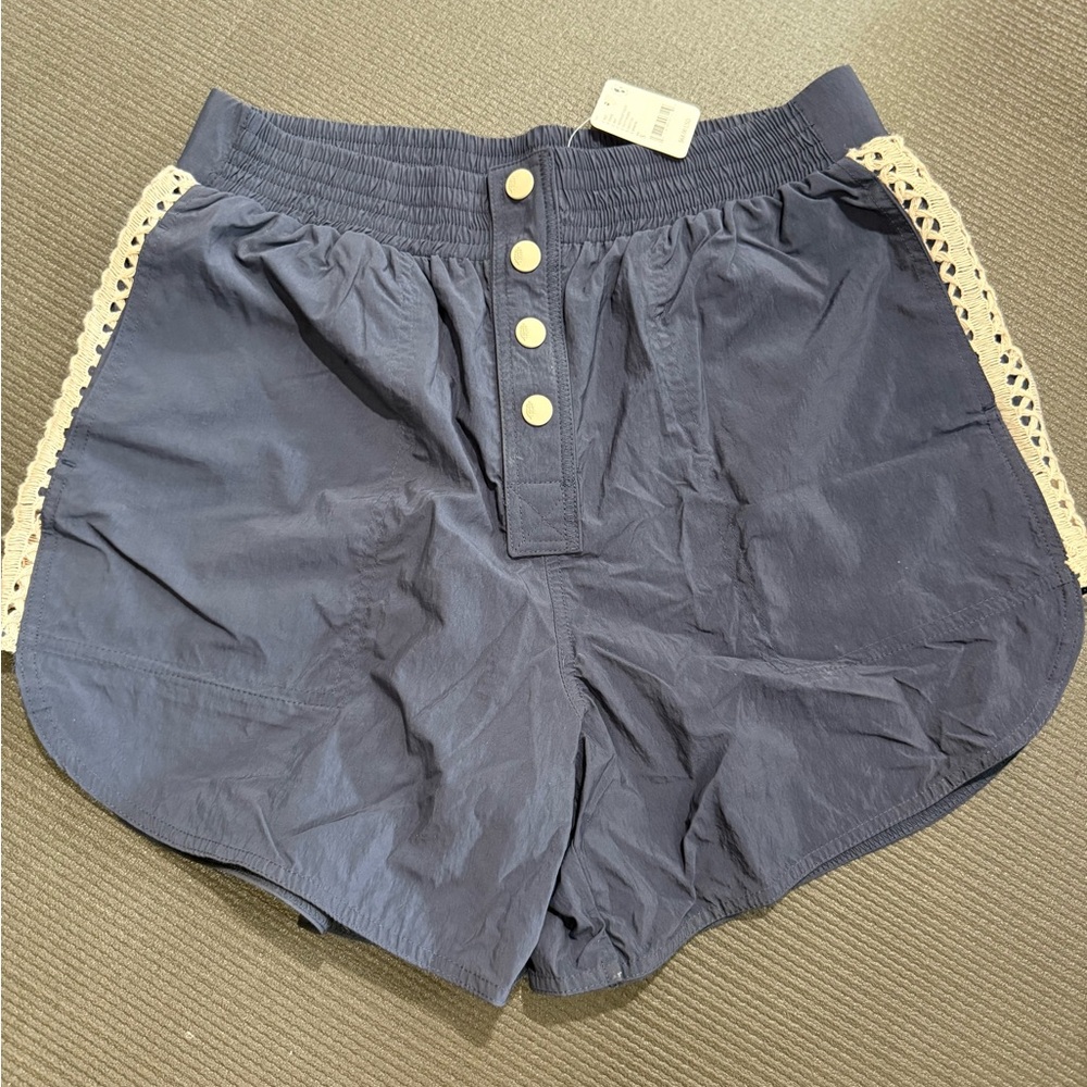Free People High Waist Blue Shorts with Elastic Waistband